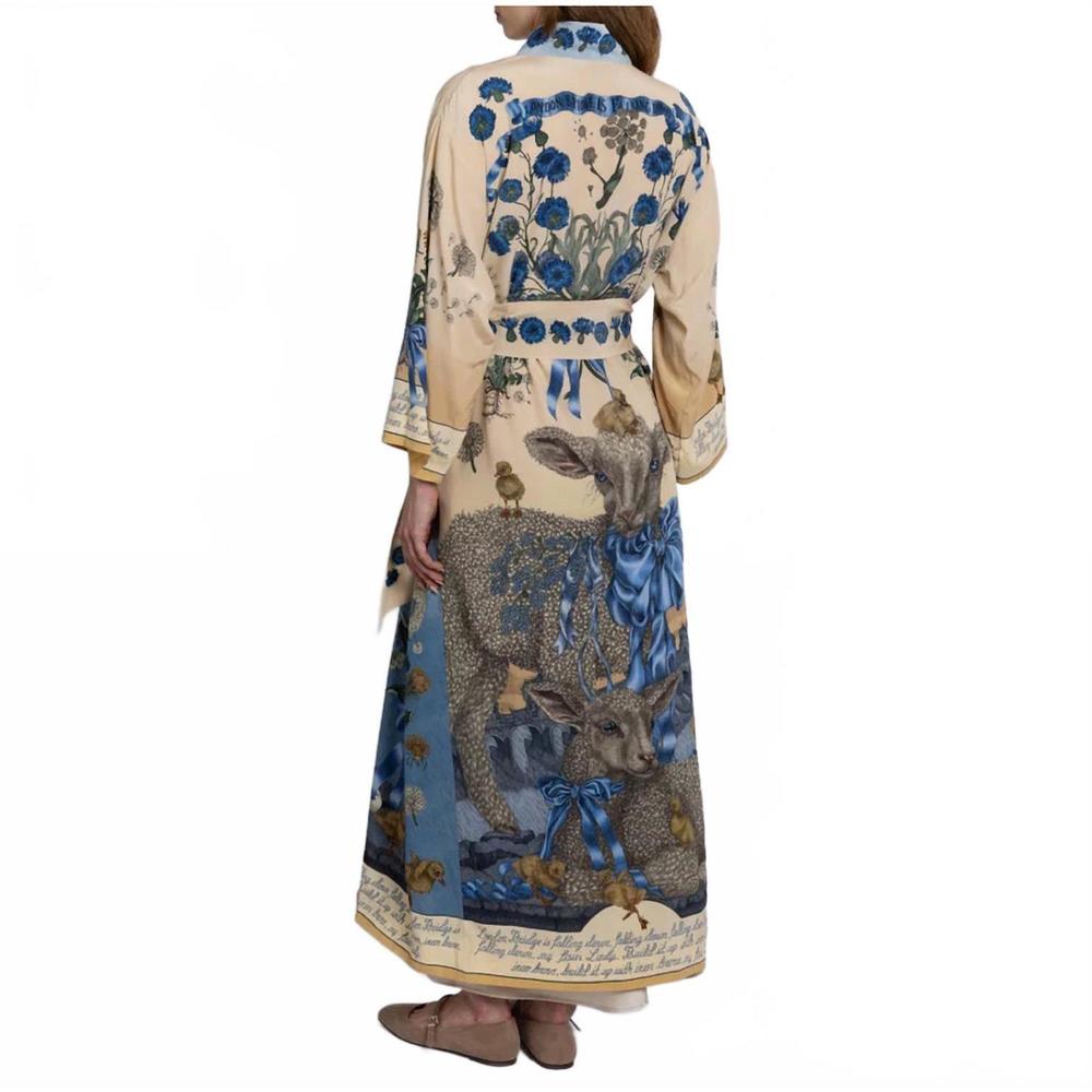 NEW SABINA SAVAGE london bridge is falling down silk robe in vanilla / buttermil - Picture 4 of 4